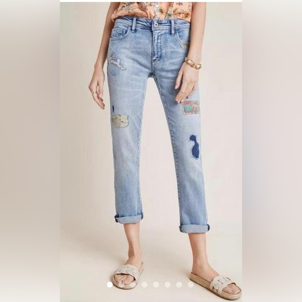 Pilcro and the Letterpress‎ Light Blue Boyfriend Jeans with Patchwork